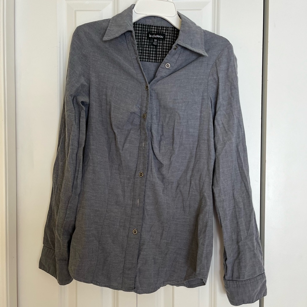 La Chateau Bluish grey Chambray Button-Down Shirt | Princess Seams